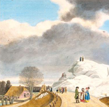 De ijsberg te Ochten, in de Neder-Betuwe; op en tegens den dijk gekrit den 24 Jan: 1789.  Copyright Atlas van Stolk.